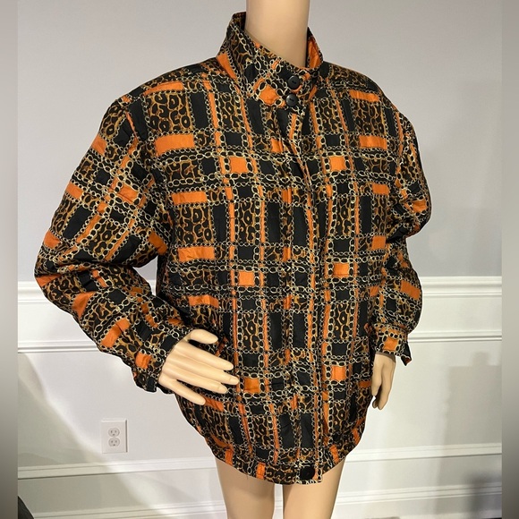 Vintage Anna and Frank Quilted Leopard Print Bomber Jacket 100% Silk size Medium - Picture 1 of 8